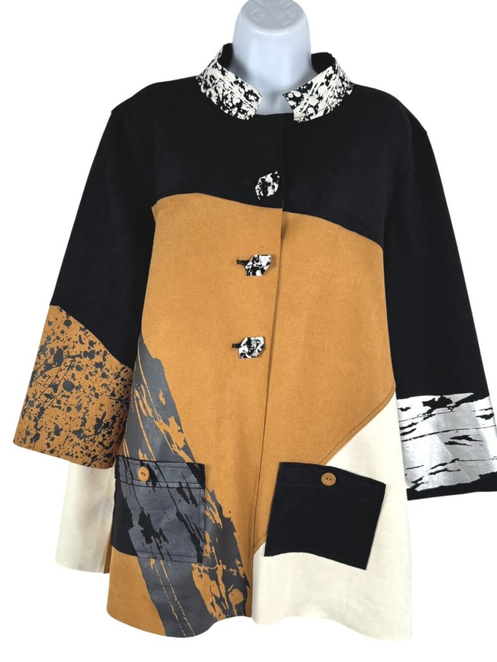Ali Miles Jacket Large Colorblock Multicolored Faux Suede Art To Wear CJ-2426